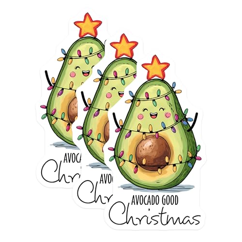 (3 Pack) Avocado Christmas Decals - Cute Holiday Stickers - Funny Food Decal - 3 Inches On Longest Side - Easy Peel & Apply - Made in USA - 3MCS7156