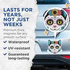 (2 Pack) Day of The Dead Cat Magnet - Colorful Cat Decor - 5" On Longest Side - Sticks to Smooth Flat Surfaces - Made in USA - MAG9462