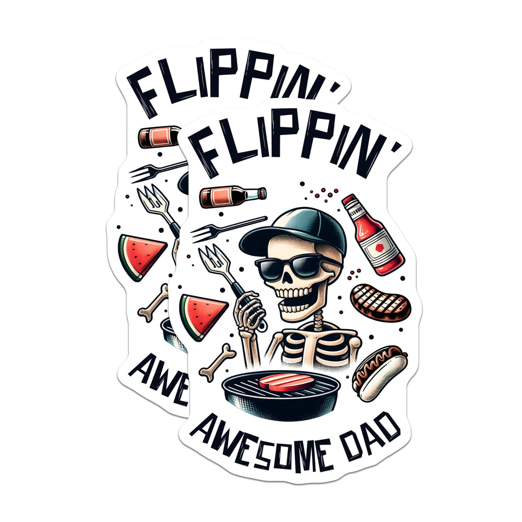 (2 Pack) Flippin' Awesome Dad Magnets - Funny Skeleton BBQ - 5" On Longest Side - for Cars, Fridges, Toolboxes - Made in USA - MAG7468
