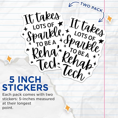 (2 Pack) Rehab Tech Sparkle Stickers - Motivational Inspirational Sticker Pack - Healthcare Professional Decals - 5" On Longest Side - Sticks to Smooth Flat Surfaces - Made in USA - BMCS5815