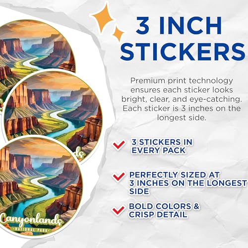 (3 Pack) Canyonlands National Park Decals - Nature Inspired Stickers - Landscape Decal - 3 Inches On Longest Side - Easy Peel & Apply - Made in USA - 3MCS0515