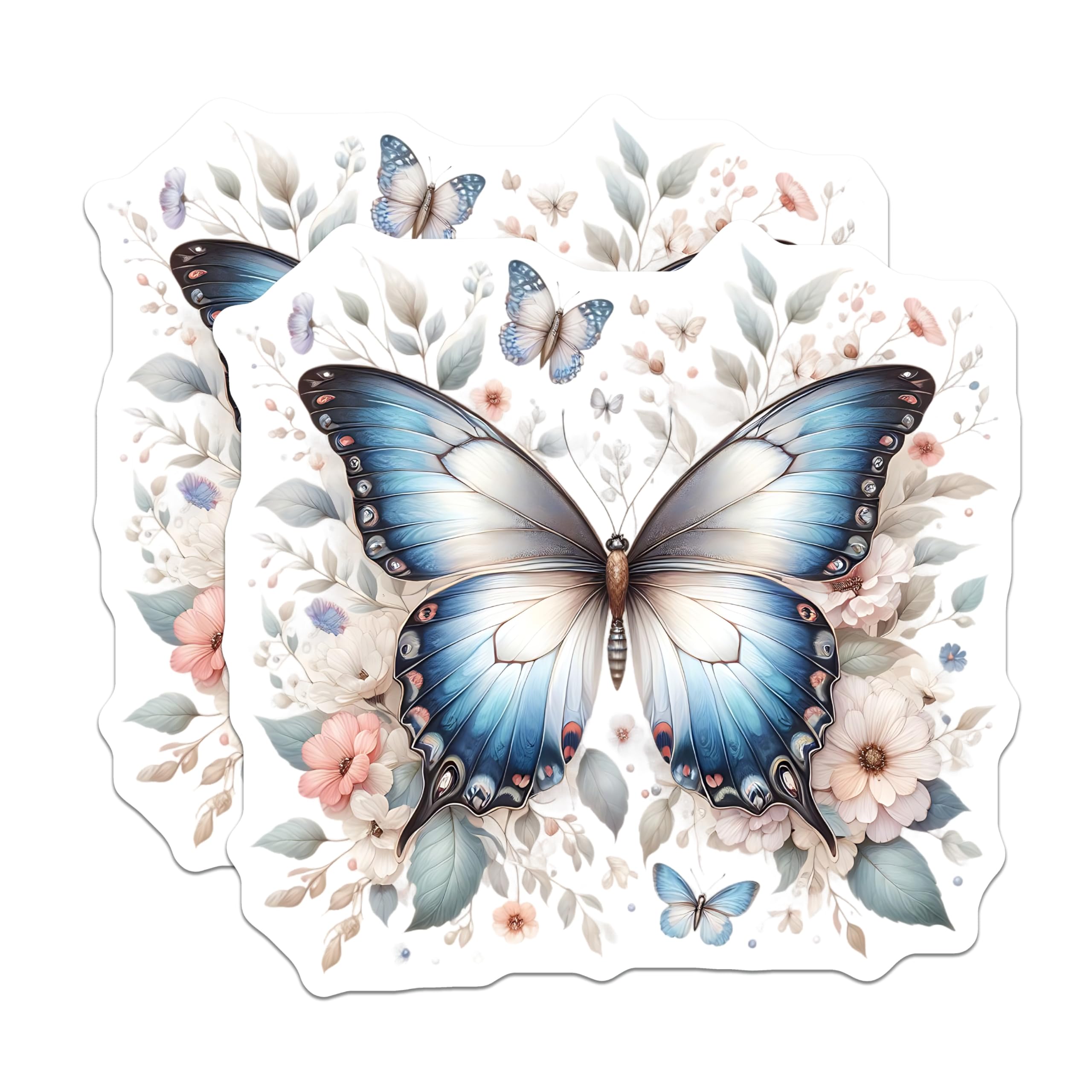 (2 Pack) Butterfly Stickers - Floral Butterfly - Insect Stickers - Decorative Stickers - 5" On Longest Side - Sticks to Smooth Flat Surfaces - Made in USA - BMCS15054