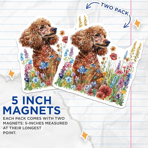 (2 Pack) Dog Poodle Magnets - Floral Dog Art - Cute Animal Magnets - 5" On Longest Side - for Cars, Fridges, Toolboxes - Made in USA - MAG7277