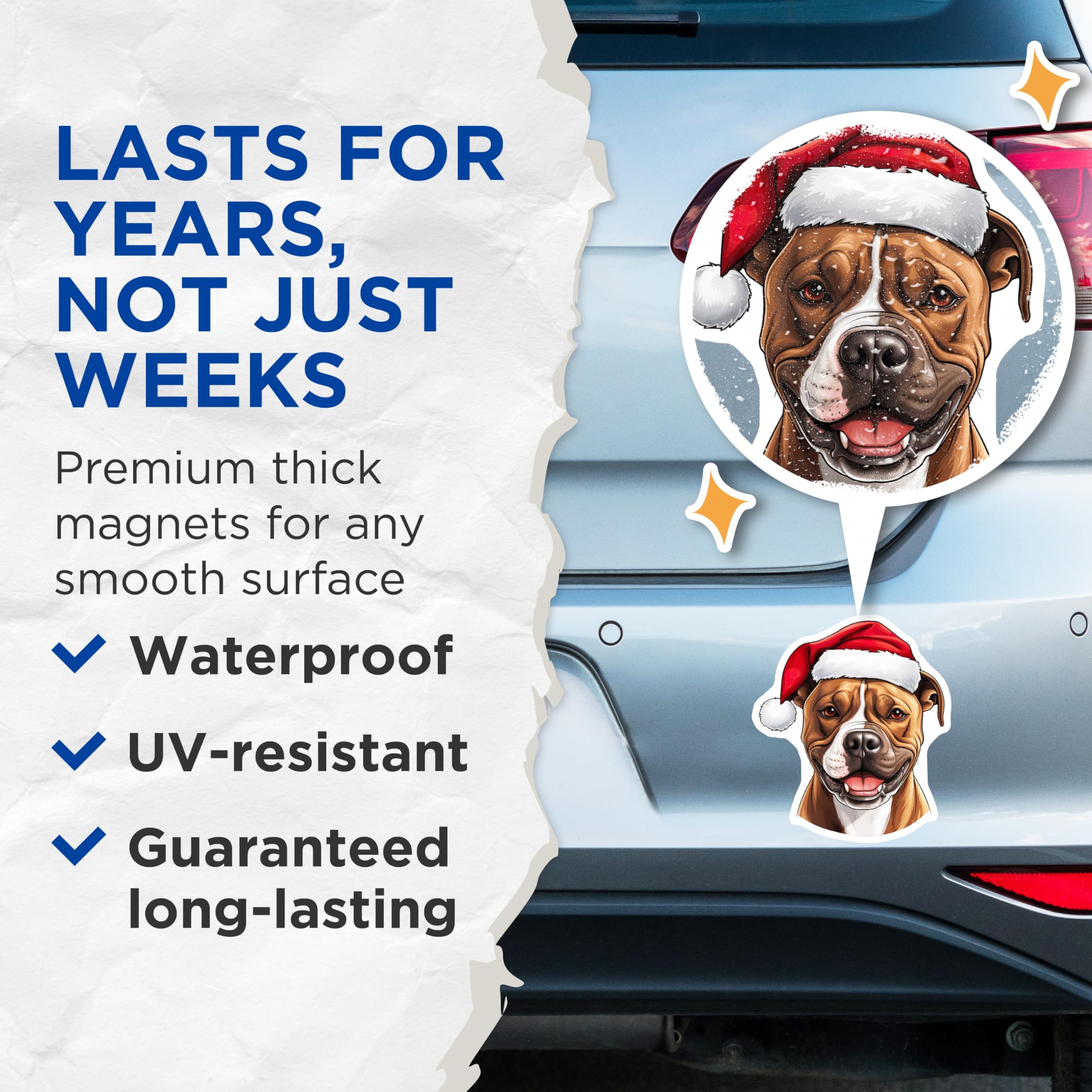(2 Pack) Christmas Dog Magnets - Santa Hat Pitbull Bulldog Decor - Holiday Fridge Locker Magnets - 5 Inches On Longest Side - Thick Durable Magnet - Made in USA - MAG27883