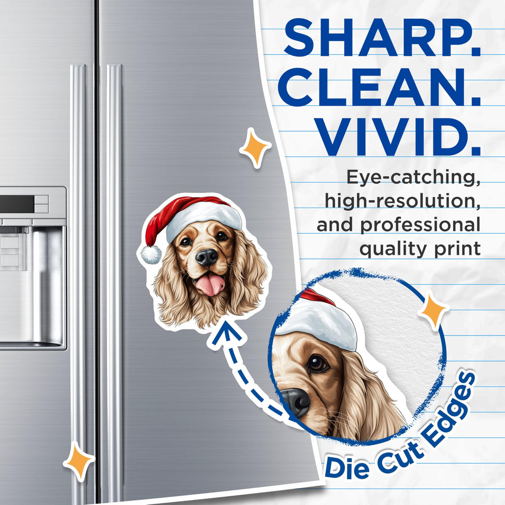 (2 Pack) Santa Hat Dog Magnets - Christmas Dog Decor - Holiday Cocker Spaniel Pup - 5 Inches On Longest Side - Thick Durable Magnet - Made in USA - MAG26026