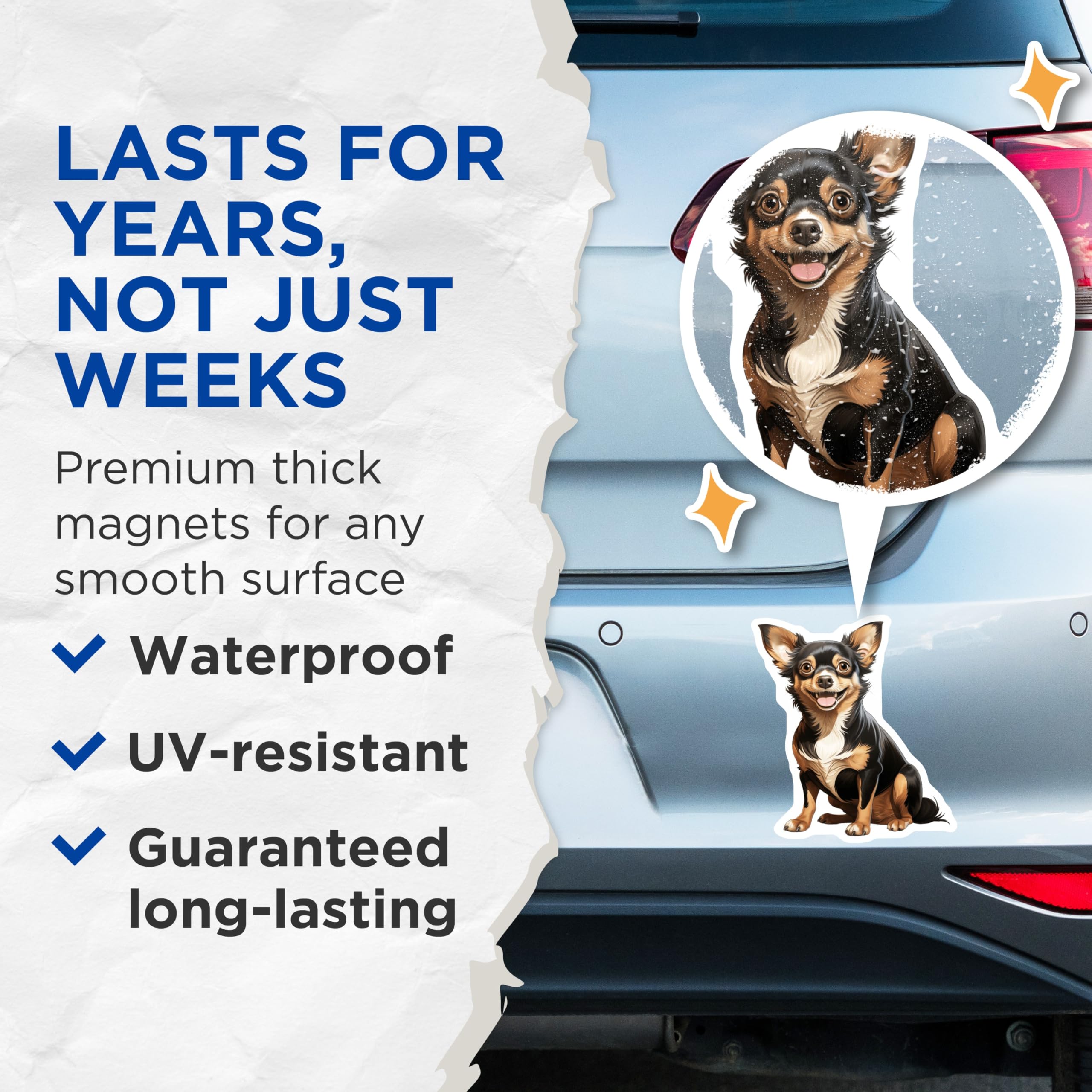 (2 Pack) Chihuahua Dog Magnets - Cute Dog Lover Art - Pet Owner Refrigerator Decor - 5 Inches On Longest Side - Thick Durable Magnet - Made in USA - MAG29645