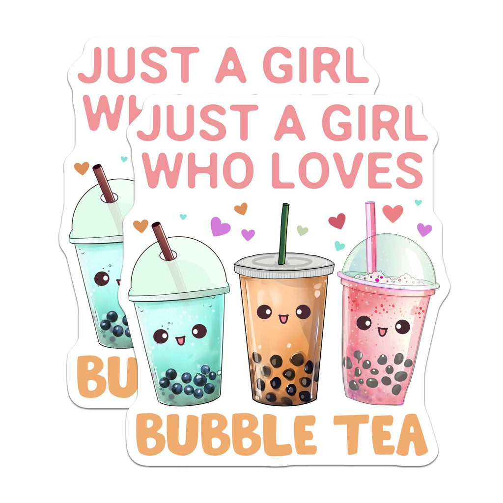 (2 Pack) Just a Girl Who Loves Bubble Tea Stickers - Cute Bubble Tea - Kawaii Boba Tea - 5" On Longest Side - Sticks to Smooth Flat Surfaces - Made in USA - BMCS7757