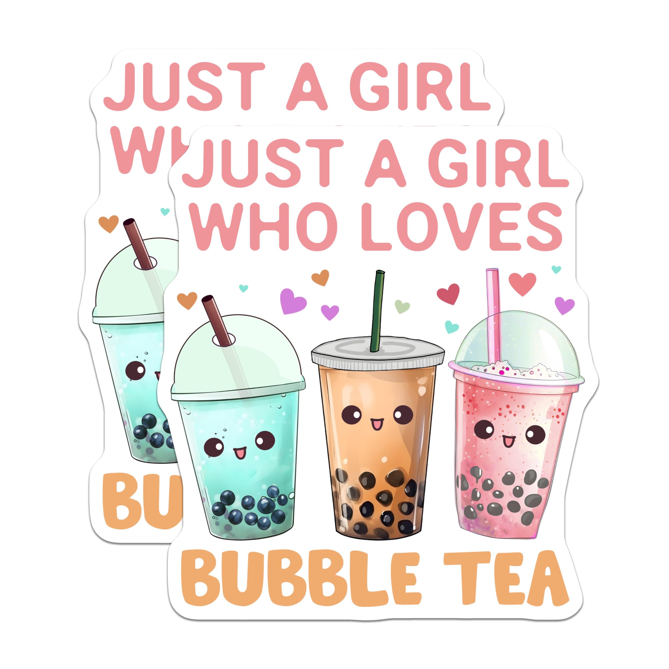 (2 Pack) Just a Girl Who Loves Bubble Tea Stickers - Cute Bubble Tea - Kawaii Boba Tea - 5" On Longest Side - Sticks to Smooth Flat Surfaces - Made in USA - BMCS7757