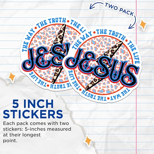 (2 Pack) Jesus Stickers - The Way The Truth The Life - Inspirational Christian Faith Decal Pack - 5" On Longest Side - Sticks to Smooth Flat Surfaces - Made in USA - BMCS6958