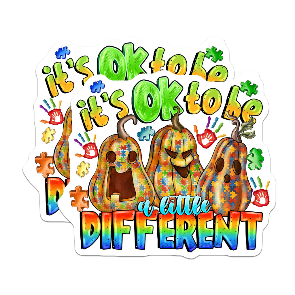 (2 Pack) Autism Acceptance Pumpkins Magnets - Neurodiversity Fall Decor - Its OK to Be Different Statement - 5 Inches On Longest Side - Thick Durable Magnet - Made in USA - MAG29111