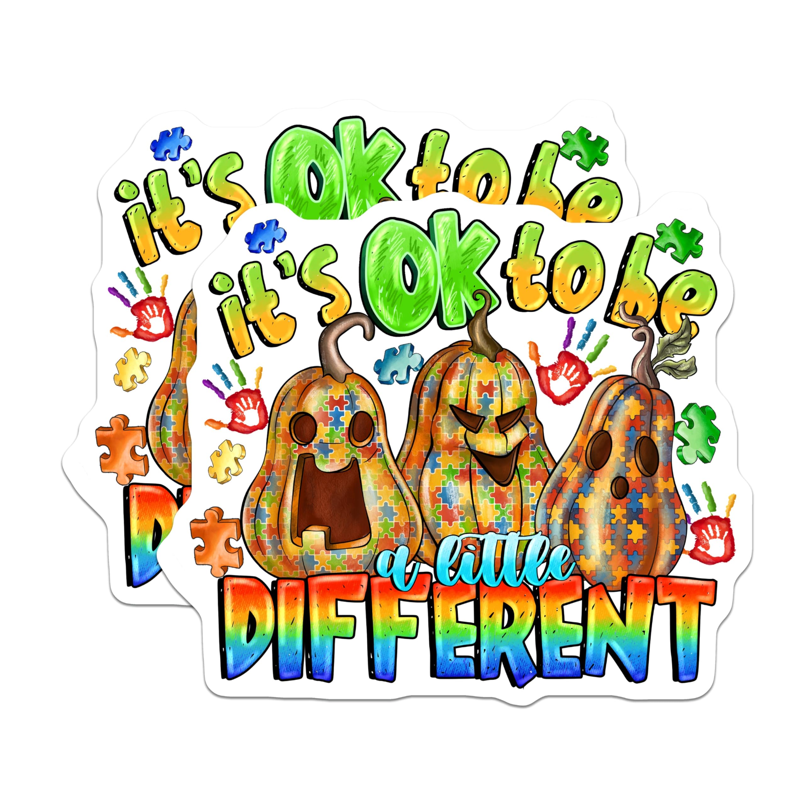(2 Pack) Autism Acceptance Pumpkins Magnets - Neurodiversity Fall Decor - Its OK to Be Different Statement - 5 Inches On Longest Side - Thick Durable Magnet - Made in USA - MAG29111