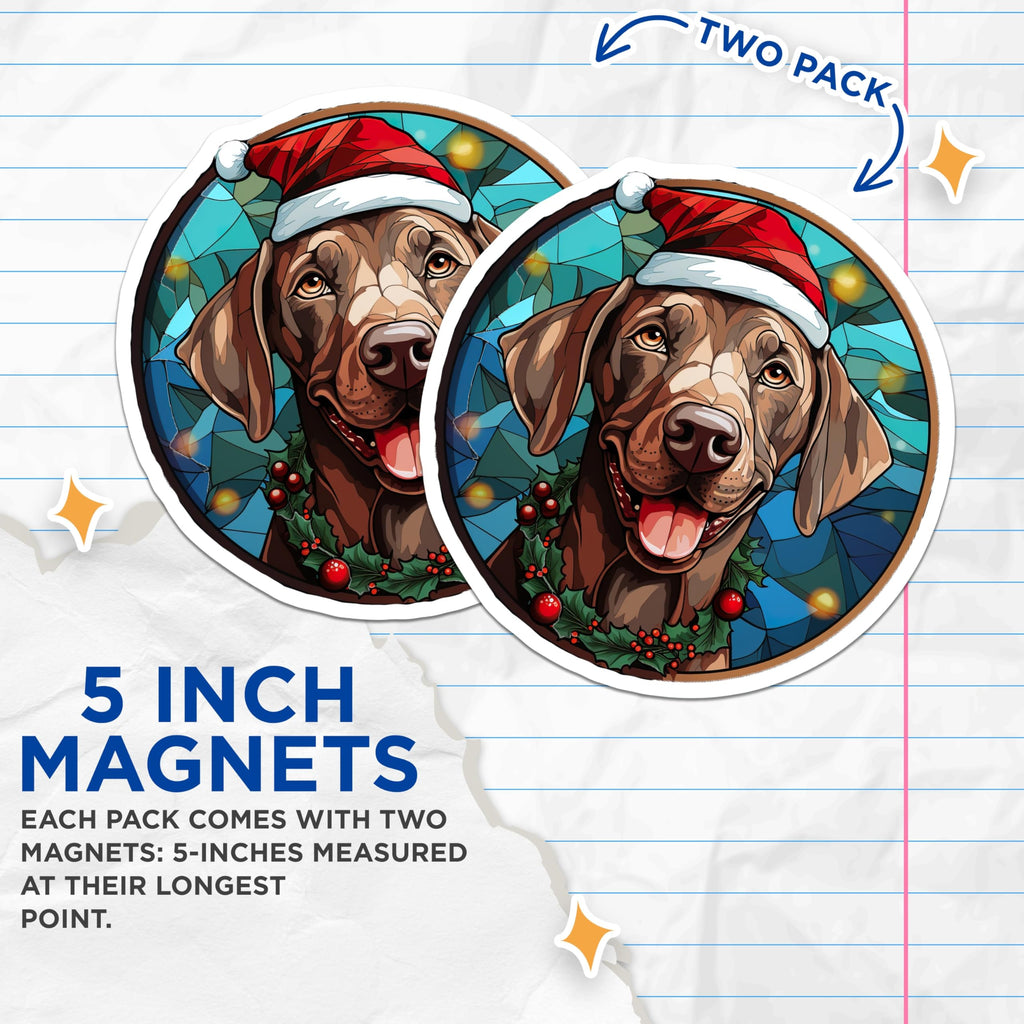 (2 Pack) Christmas Dog Magnets - Labrador Holiday Decor - Stained Glass Pet Refrigerator Magnets - 5 Inches On Longest Side - Thick Durable Magnet - Made in USA - MAG30122
