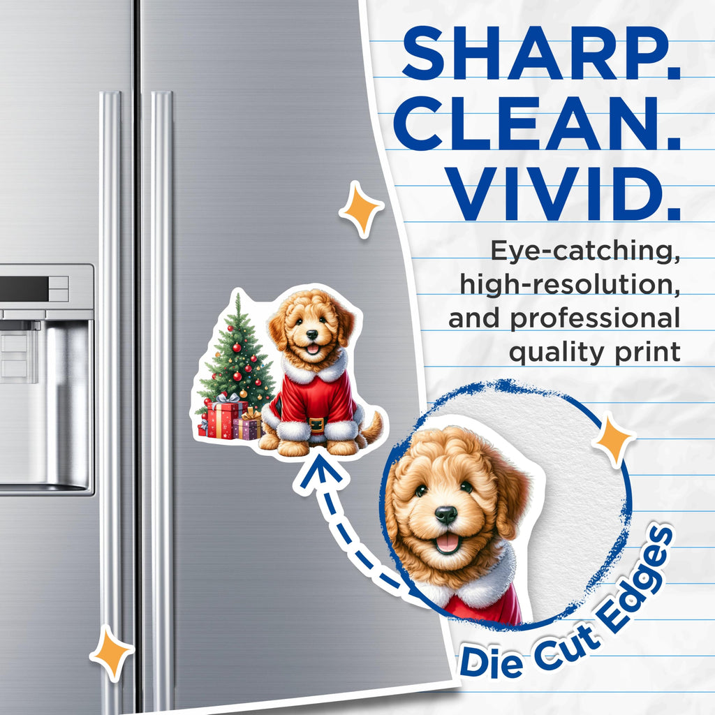 (2 Pack) Santa Goldendoodle Magnets - Christmas Puppy Decor - Holiday Fridge Magnets - 5 Inches On Longest Side - Thick Durable Magnet - Made in USA - MAG28502