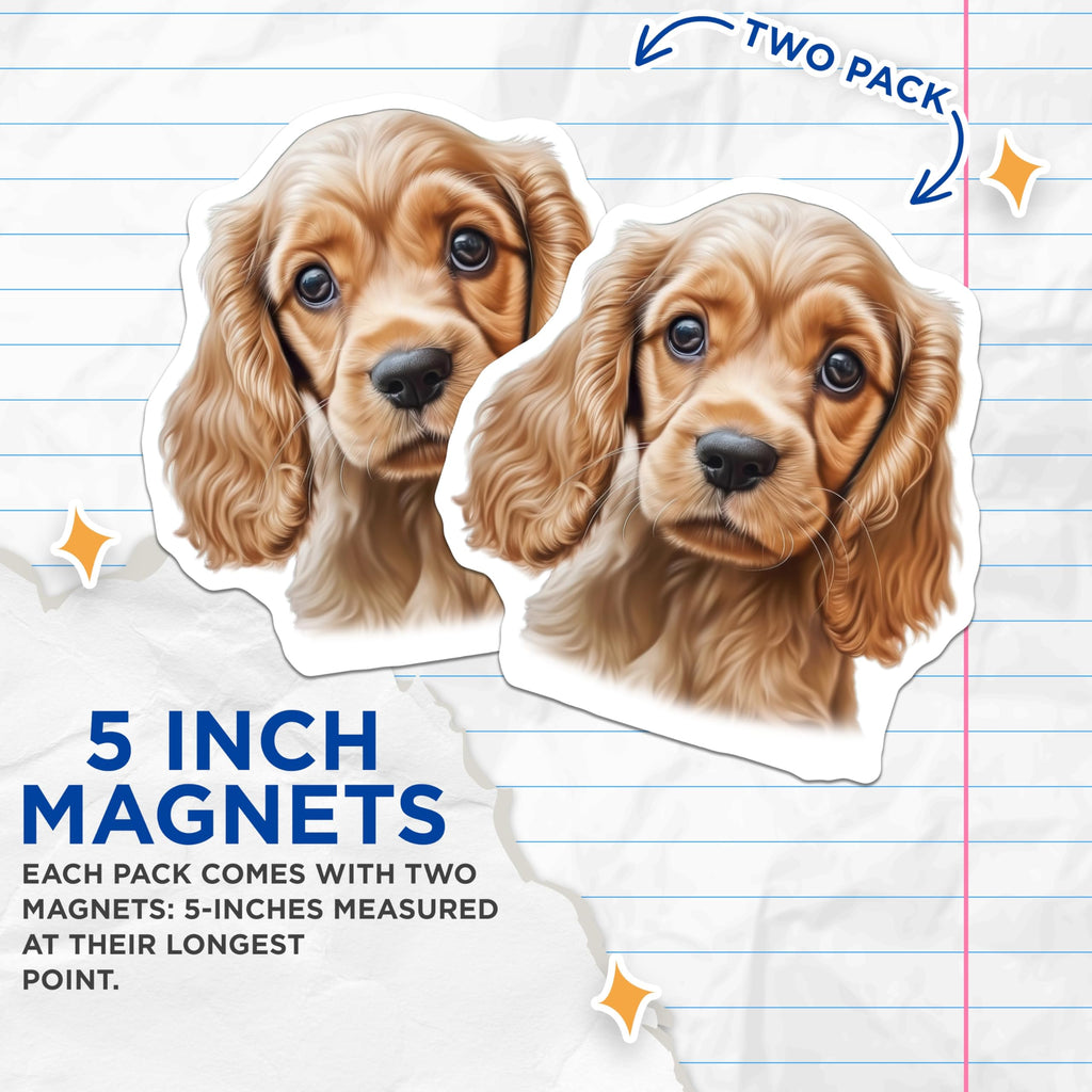 (2 Pack) Cocker Spaniel Puppy Magnets - Adorable Dog Lover Kitchen Decor - Animal Fridge Locker Accent - Cute Pet Collectible - 5 Inches On Longest Side - Thick Durable Magnet - Made in USA - MAG23777