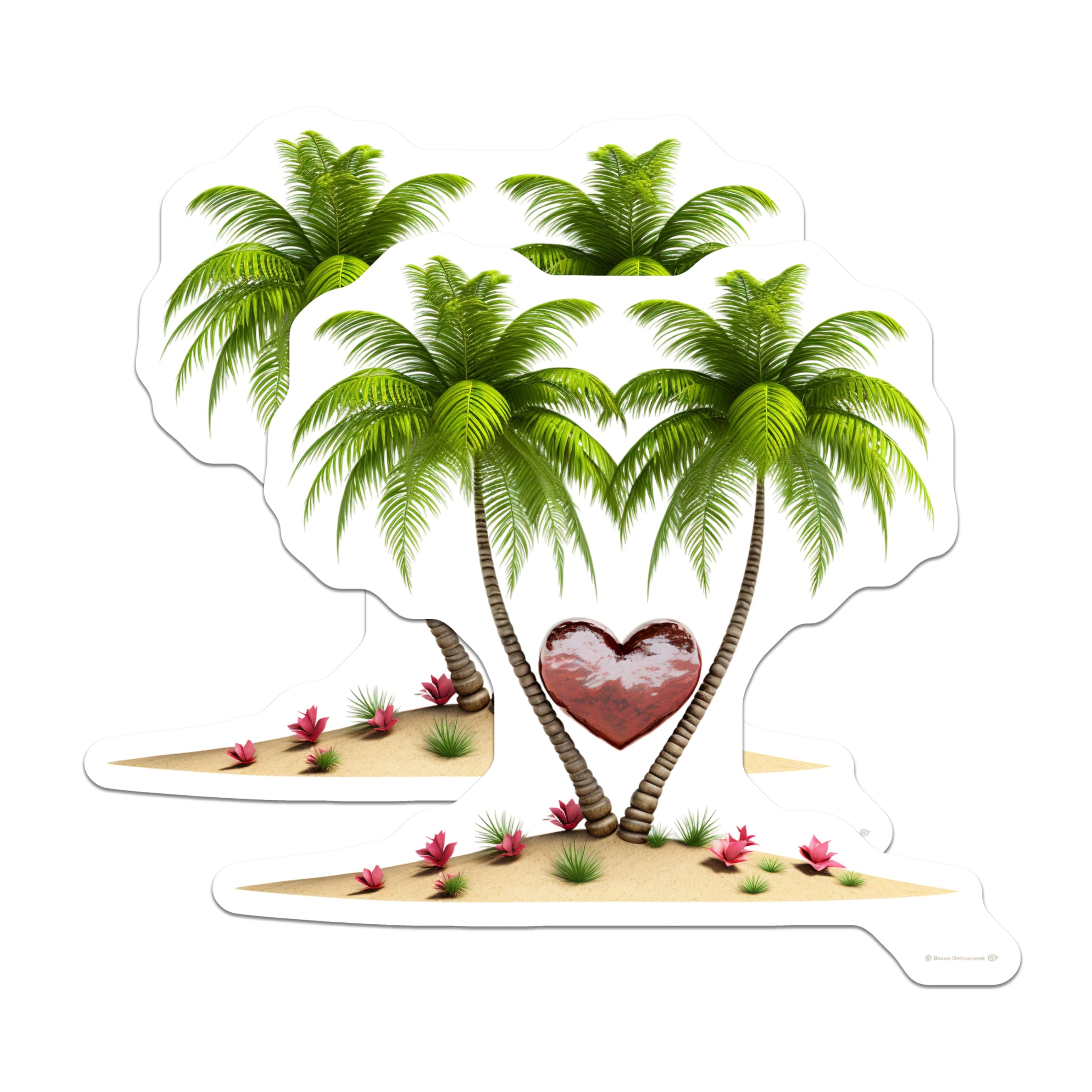 (2 Pack) Tropical Palm Trees Heart Magnets - Romantic Island Paradise Scene - Beach Summer Love Vacation Home Decor - 5 Inches On Longest Side - Thick Durable Magnet - Made in USA - MAG19521