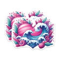 (2 Pack) Ocean Heart Stickers - Pink Waves Decal - Tropical Coastal Art - 5" On Longest Side - Sticks to Smooth Flat Surfaces - Made in USA - BMCS20138