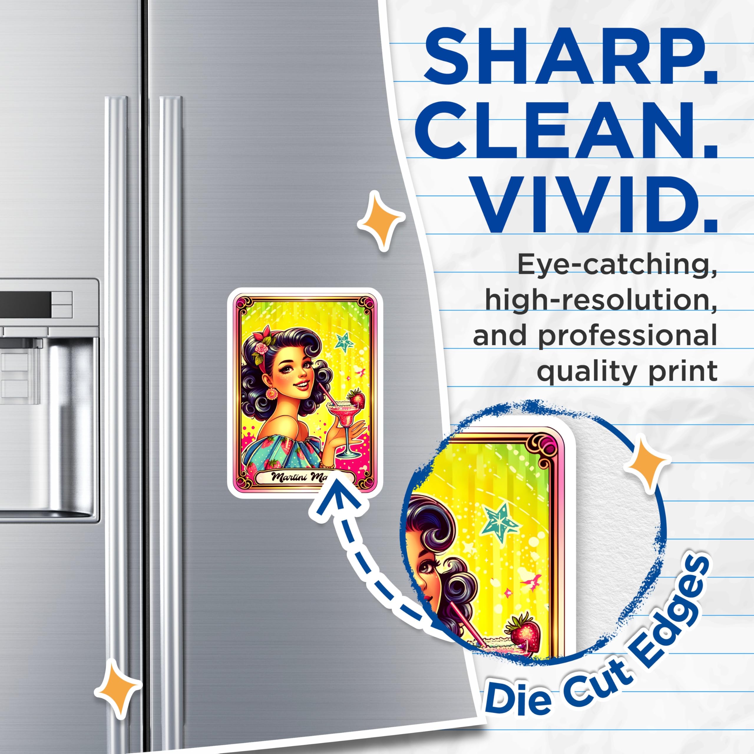 (2 Pack) Martini Maven Magnets - Retro Pin Up Girl Art - Strawberry Cocktail Accessories - 5 Inches On Longest Side - Thick Durable Magnet - Made in USA - MAG20748