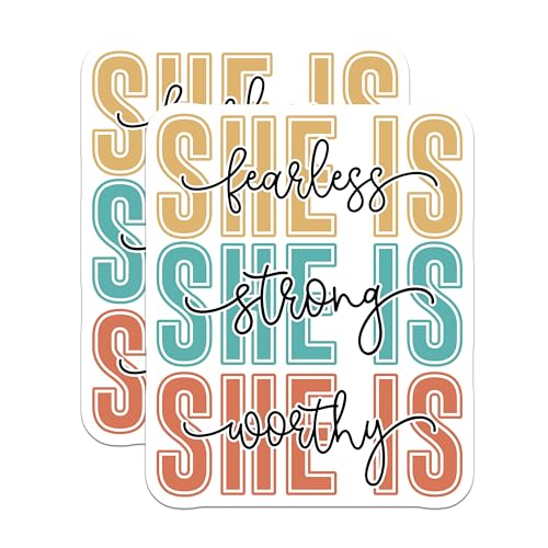 (2 Pack) Fearless Strong Worthy Stickers - Motivational Quote Stickers - Inspirational Phrase Stickers - 5" On Longest Side - Sticks to Any Smooth Flat Surface - Made in USA - BMCS3076