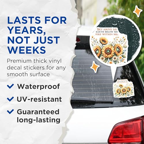 (2 Pack) Motivational Sunflower Stickers - Inspirational Floral Decals - Nature Quote - 5" On Longest Side - Sticks to Smooth Flat Surfaces - Made in USA - BMCS7974