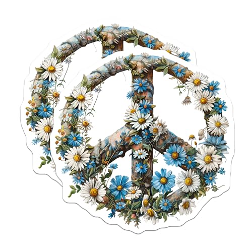 (2 Pack) Peace Sign Flower Stickers - Hippie Decor - 5" On Longest Side - Sticks to Smooth Flat Surfaces - Made in USA - BMCS8863 - BMCS8863