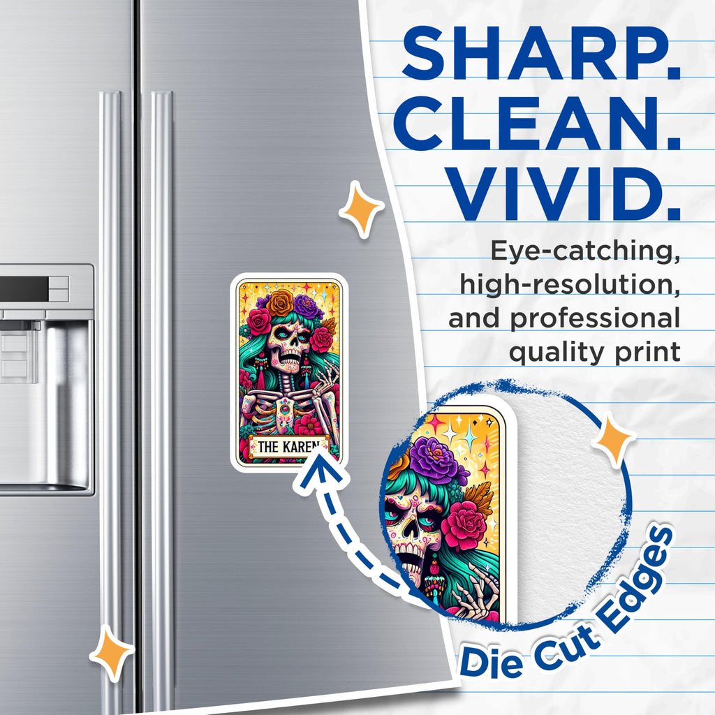 (2 Pack) Karen Skeleton Magnets - Day of the Dead Tarot - Funny Meme Refrigerator Decor - 5 Inches On Longest Side - Thick Durable Magnet - Made in USA - MAG30363