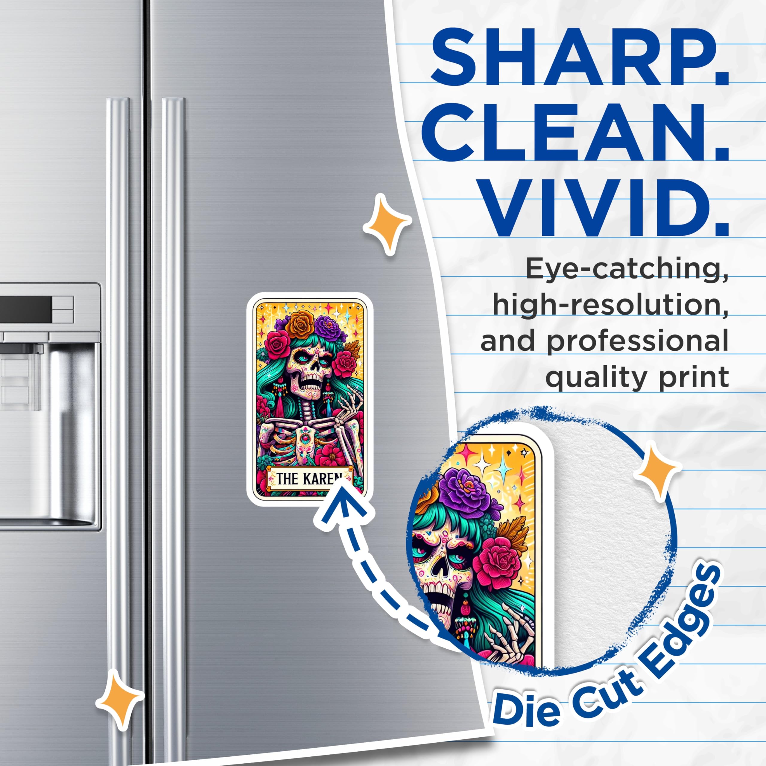 (2 Pack) Karen Skeleton Magnets - Day of the Dead Tarot - Funny Meme Refrigerator Decor - 5 Inches On Longest Side - Thick Durable Magnet - Made in USA - MAG30363