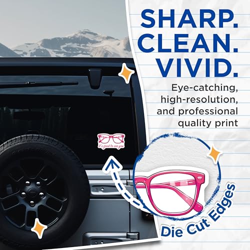 (2 Pack) Pink Glasses Stickers - It's Good to See You - Cute Motivational for Laptops - 5" On Longest Side - Sticks to Smooth Flat Surfaces - Made in USA - BMCS8088