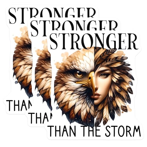 (3 Pack) Eagle Woman Decals - Stronger Than The Storm - Empowering Art - 3 Inches On Longest Side - Easy Peel & Apply - Made in USA - 3MCS8004
