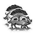 (2 Pack) Wild Boar Hunting Magnets - Hunter Silhouette Art - Forest Wildlife Scene - 5 Inches On Longest Side - Thick Durable Magnet - Made in USA - MAG22828