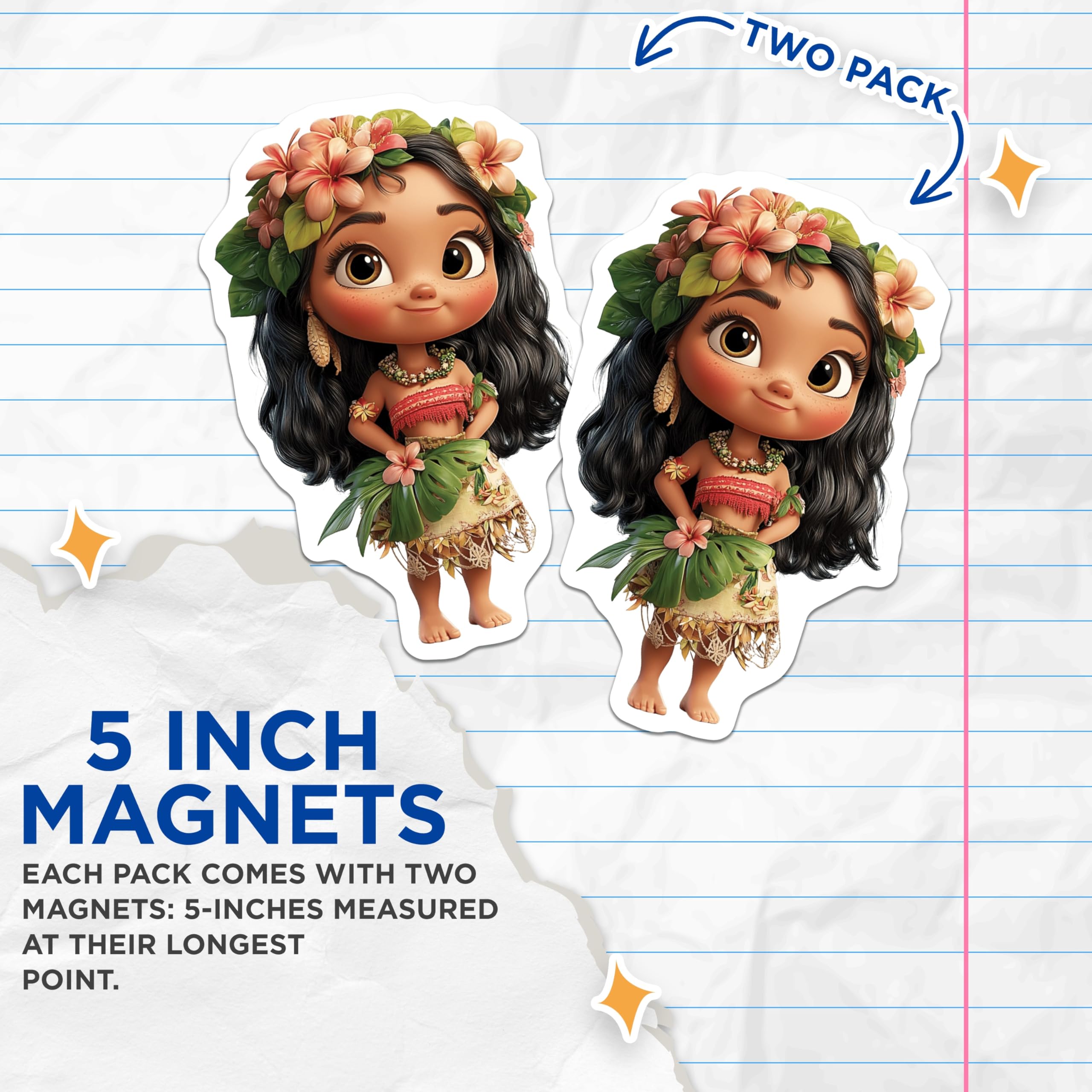 (2 Pack) Adorable Island Girl Magnets - Tropical Adventure Princess Decor - Cute Kawaii Fridge Locker Refrigerator Magnets - 5 Inches On Longest Side - Thick Durable Magnet - Made in USA - MAG19791