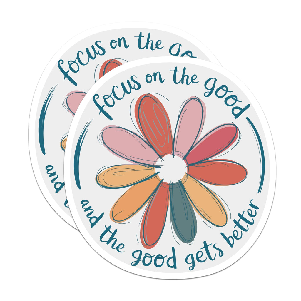(2 Pack) Focus on the Good Magnets - Inspirational Floral Design - Uplifting Message Decor - 5 Inches On Longest Side - Thick Durable Magnet - Made in USA - MAG20405