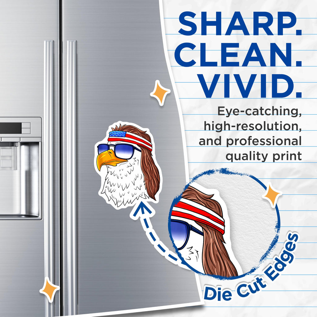 (2 Pack) American Bald Eagle Magnets - USA Flag Headband Sunglasses - Patriotic Mullet Fridge Locker Decoration - 5 Inches On Longest Side - Thick Durable Magnet - Made in USA - MAG24259