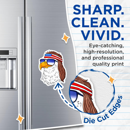 (2 Pack) American Bald Eagle Magnets - USA Flag Headband Sunglasses - Patriotic Mullet Fridge Locker Decoration - 5 Inches On Longest Side - Thick Durable Magnet - Made in USA - MAG24259