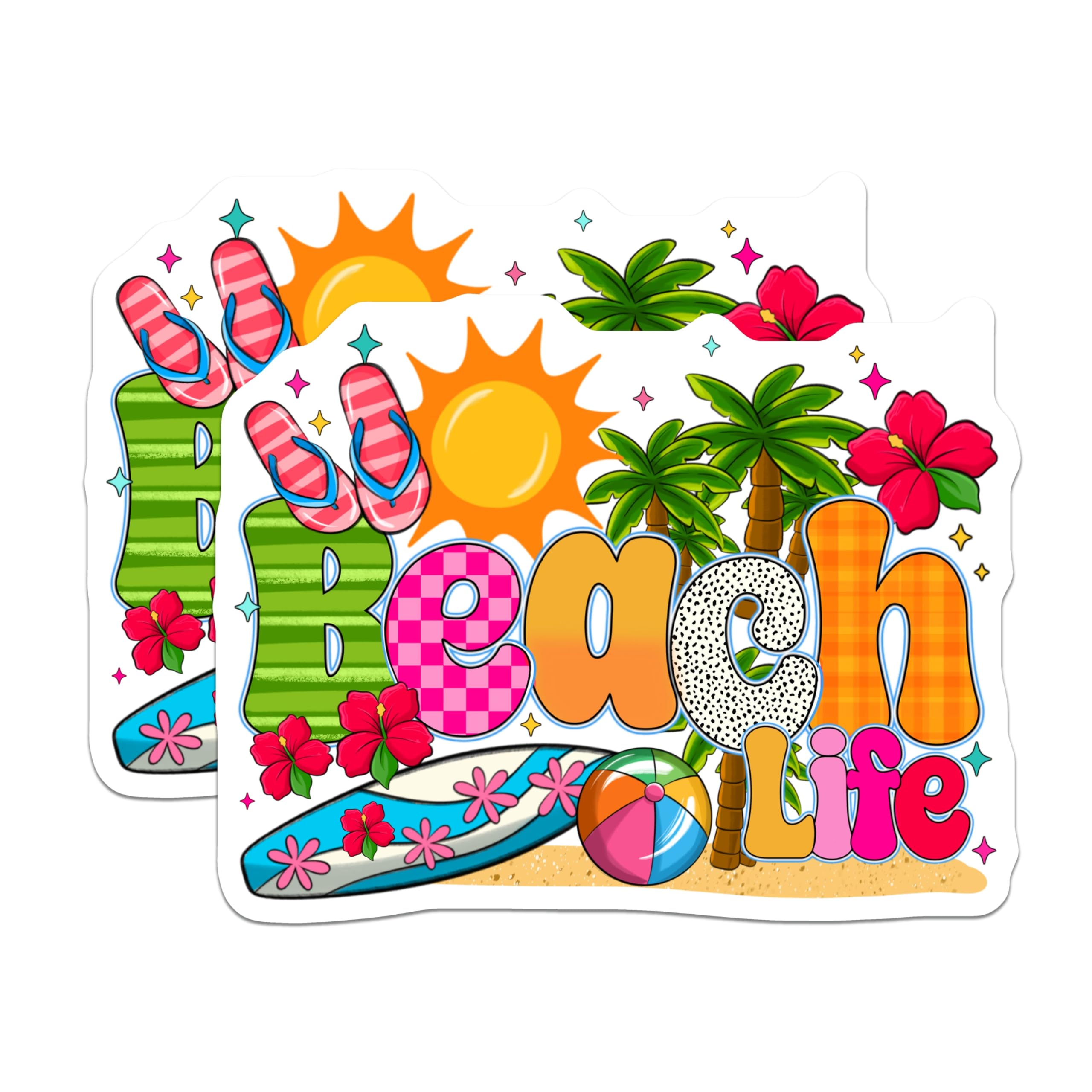 (2 Pack) Beach Life Magnets - Tropical Summer Vibes - Retro Y2K Aesthetic - Vacation Theme Decor - 5 Inches On Longest Side - Thick Durable Magnet - Made in USA - MAG30937