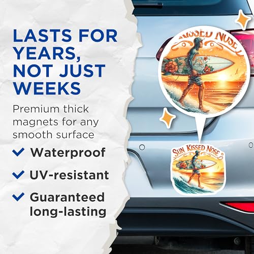 (2 Pack) Sun Kissed Nose Magnets Magnets - Surfing Decor - Coastal Beach Art - 5" On Longest Side - Made in USA - Sticks to Refrigerators & Metal Surfaces - MAG9308
