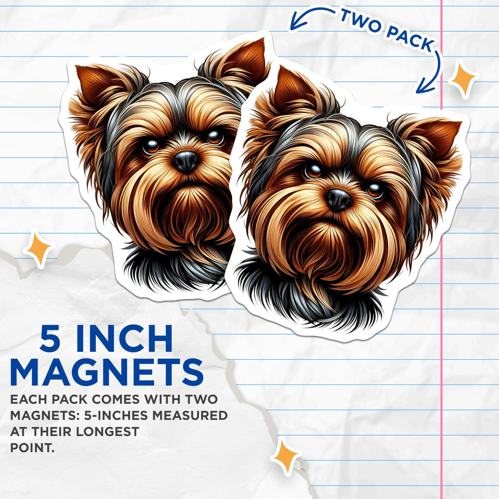 (2 Pack) Yorkie Dog Magnets - Yorkshire Terrier Art - Cute Pet Decor - 5" On Longest Side - Premium Magnet - for Cars, Refrigerators, Toolboxes, Lockers - Made in USA - MAG15228