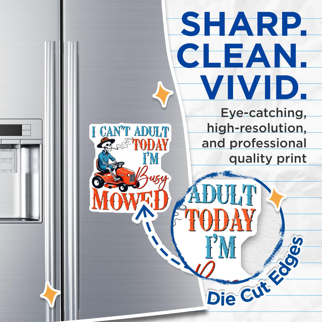 (2 Pack) Can't Adult Today Magnets - Funny Lawn Mower - Skeleton on Tractor - 5" On Longest Side - for Cars, Fridges, Toolboxes - Made in USA - MAG7486