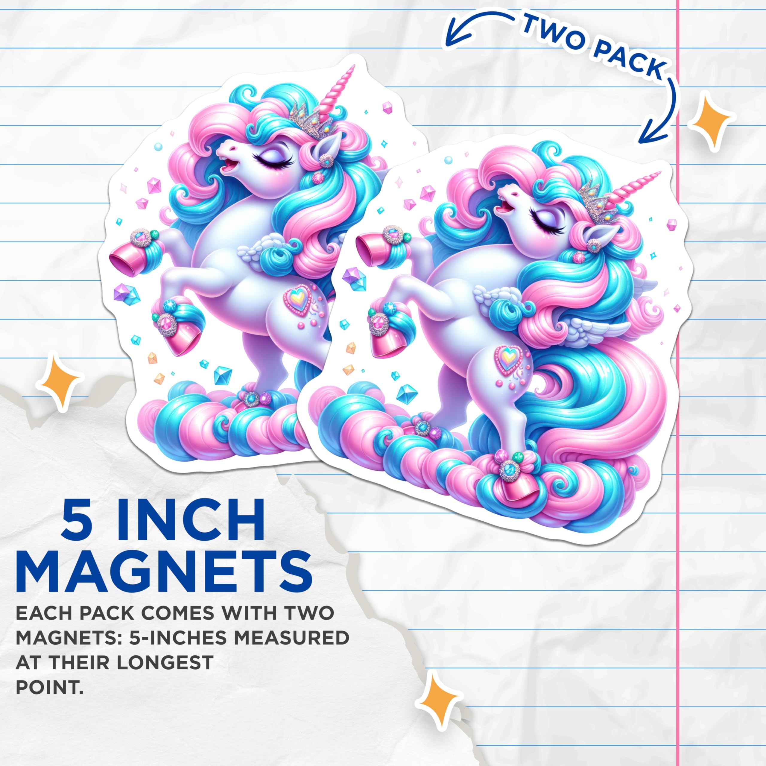 (2 Pack) Pastel Unicorn Magnets - Magical Pink Blue Fairytale Creature Decor - Whimsical Fantasy Dream Art - 5 Inches On Longest Side - Thick Durable Magnet - Made in USA - MAG21339