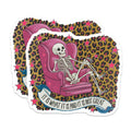 (2 Pack) Skeleton Magnets - Sarcastic Lounging Quote - Leopard Print Decor - 5 Inches On Longest Side - Thick Durable Magnet - Made in USA - MAG22799