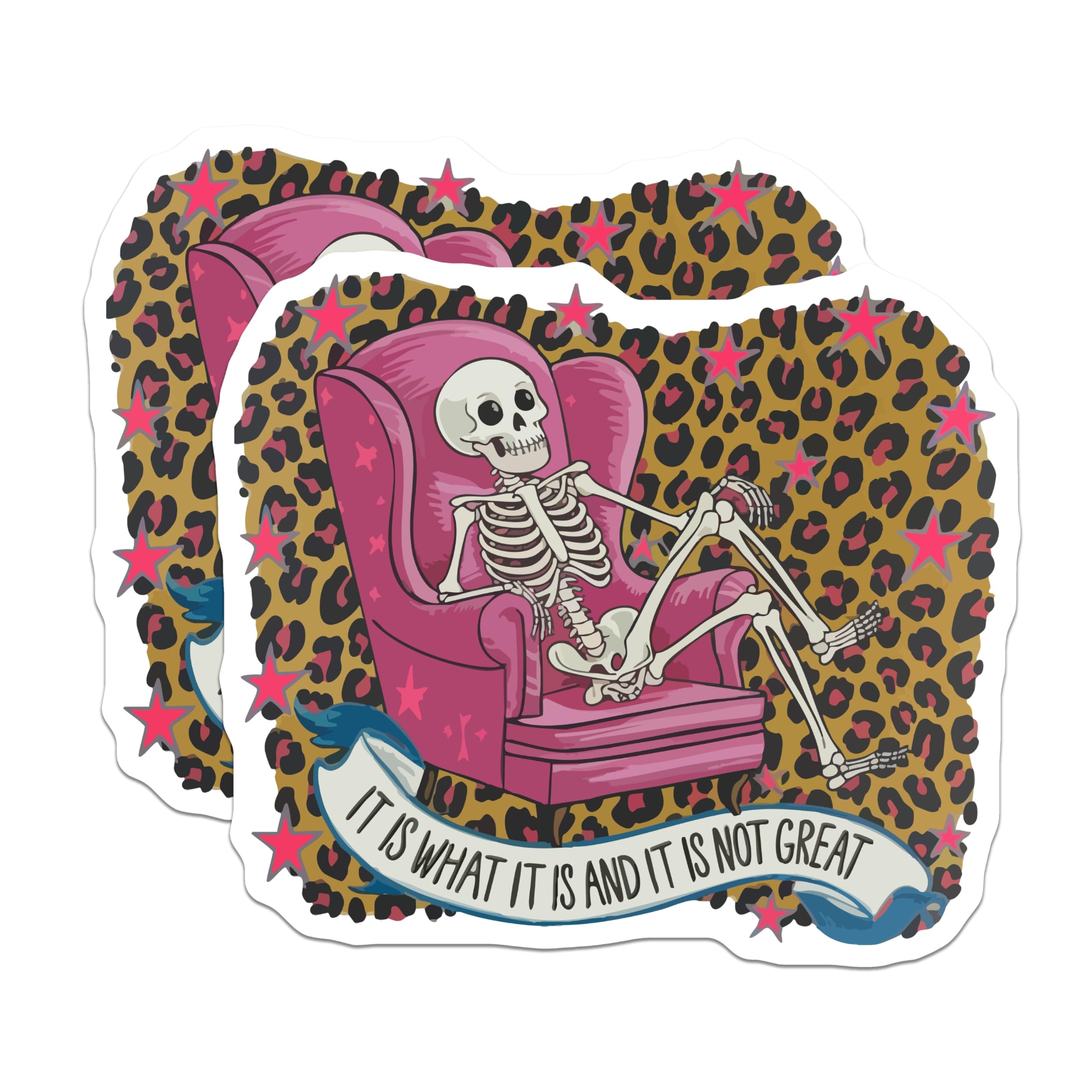 (2 Pack) Skeleton Magnets - Sarcastic Lounging Quote - Leopard Print Decor - 5 Inches On Longest Side - Thick Durable Magnet - Made in USA - MAG22799