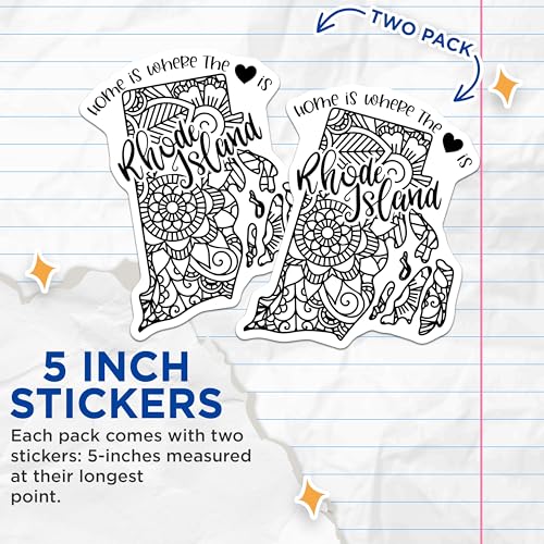 (2 Pack) Rhode Island Home is Where The Heart is Stickers - State Mandala Decal - Rhode Island Decorative Art - 5" On Longest Side - Sticks to Smooth Flat Surfaces - Made in USA - BMCS9089