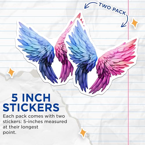 (2 Pack) Angel Wings Stickers - Gradient Wings Decal - Dual Color Wings Sticker - 5" On Longest Side - Sticks to Smooth Flat Surfaces - Made in USA - BMCS6556