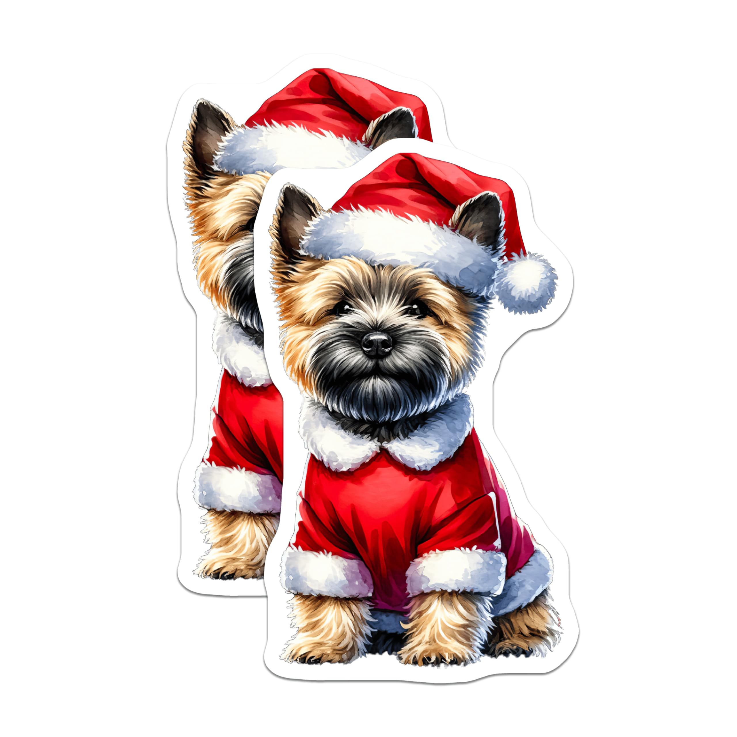 (2 Pack) Christmas Santa Dog Magnets - Cute Terrier Puppy - Holiday Refrigerator Decor - Festive Pet Lover Accessories - 5 Inches On Longest Side - Thick Durable Magnet - Made in USA - MAG23897