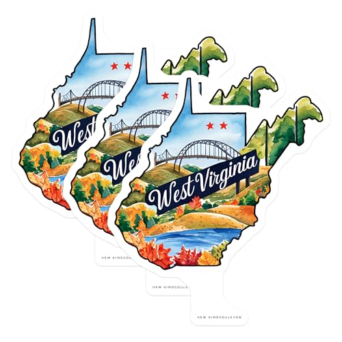 (3 Pack) West Virginia Decals - State Map - Laptop Decal- 3 Inches On Longest Side - Easy Peel & Apply - Made in USA - 3MCS5072