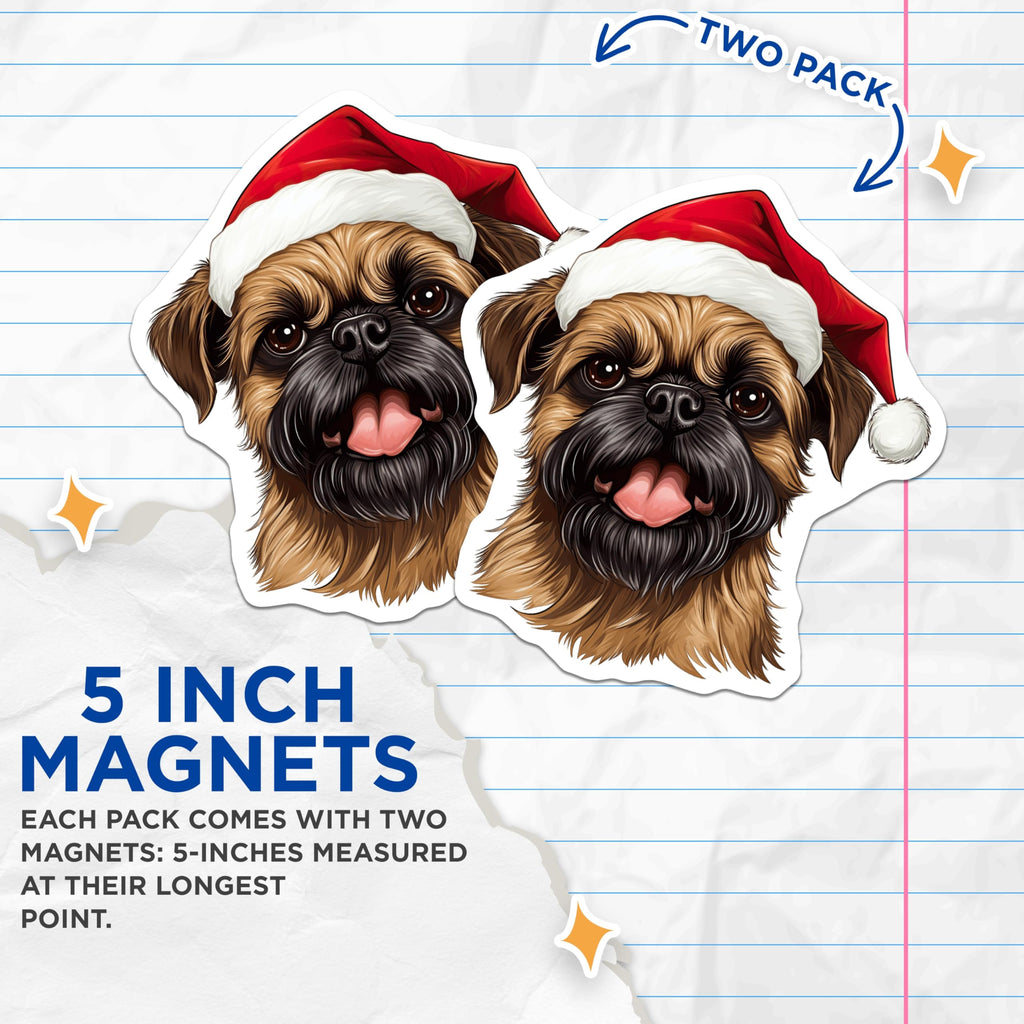 (2 Pack) Christmas Dog Magnets - Brussels Griffon Holiday Decor - Festive Pet Fridge Art - 5 Inches On Longest Side - Thick Durable Magnet - Made in USA - MAG26098