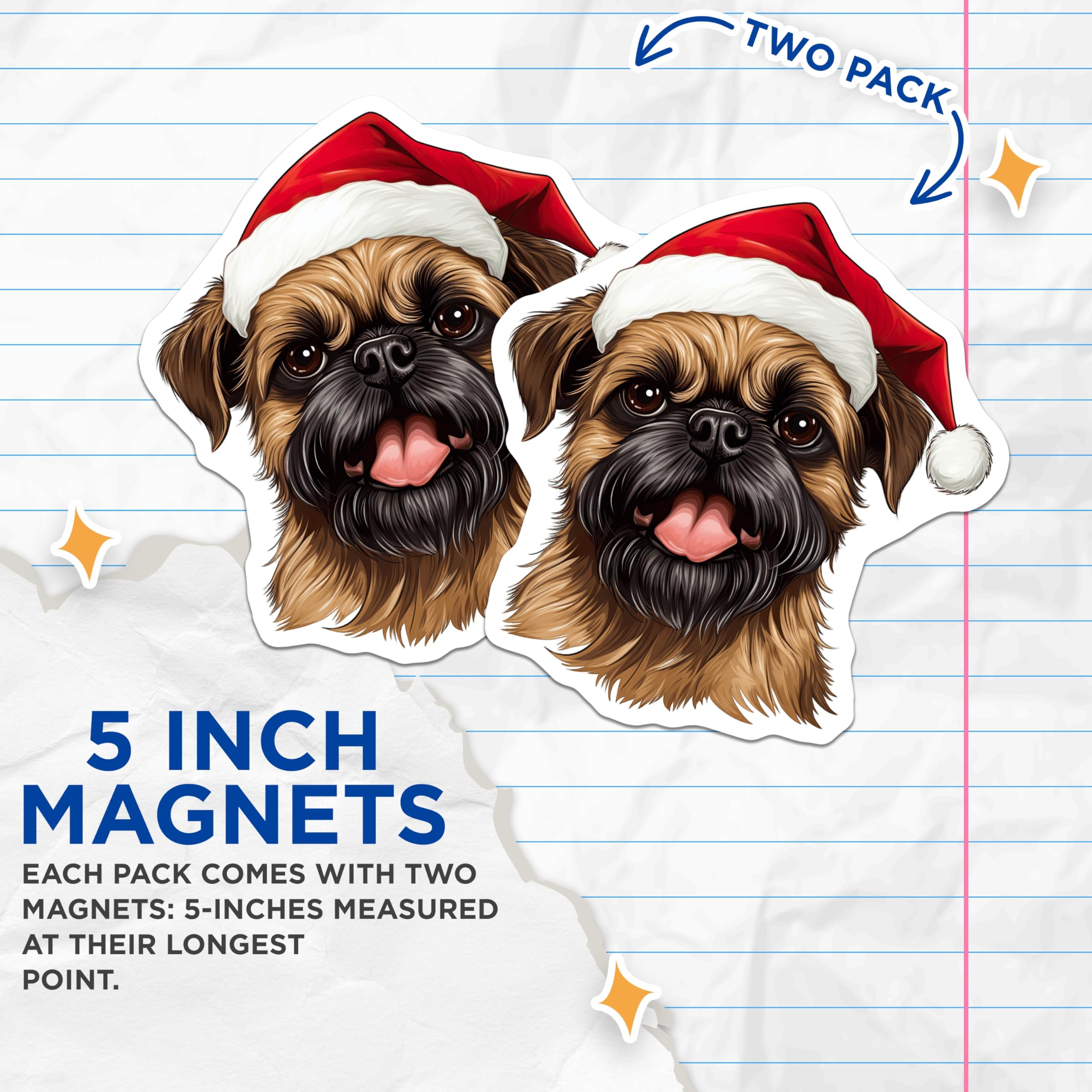(2 Pack) Christmas Dog Magnets - Brussels Griffon Holiday Decor - Festive Pet Fridge Art - 5 Inches On Longest Side - Thick Durable Magnet - Made in USA - MAG26098