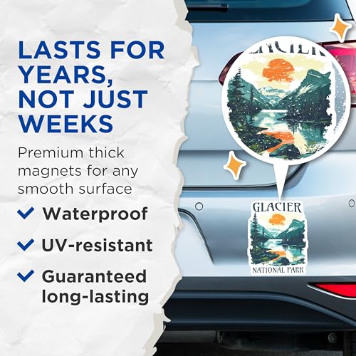 (2 Pack) Glacier National Park Magnets - Scenic Mountain Landscape Magnets - Nature Travel Souvenir Magnets - 5" On Longest Side - for Cars, Refrigerators, Toolboxes, Lockers - Made in USA BMCS3469