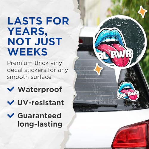 (2 Pack) GRL PWR Stickers - Empowerment Decals - Lips and Tongue Graphic - 5" On Longest Side - Sticks to Smooth Flat Surfaces - Made in USA - BMCS8353