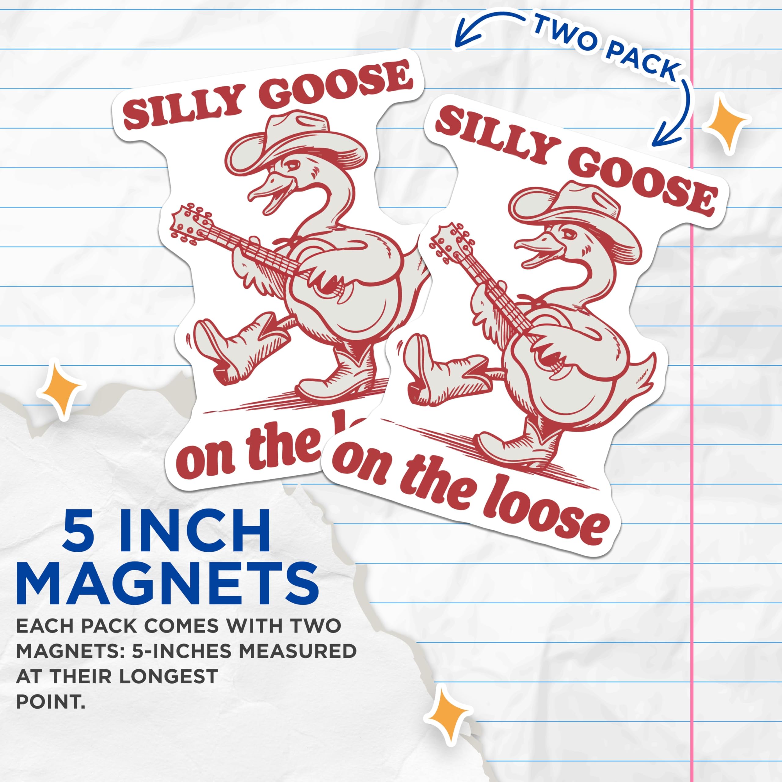(2 Pack) Silly Goose Magnets - Western Guitarist Bird - On The Loose Animal Art - Farmhouse Kitchen Decor - 5 Inches On Longest Side - Thick Durable Magnet - Made in USA - MAG22758