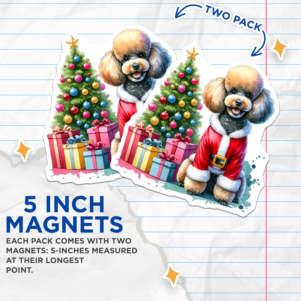 (2 Pack) Poodle Santa Dog Magnets - Christmas Pet Art Decor - Festive Holiday Refrigerator Magnets for Dog Lovers - 5 Inches On Longest Side - Thick Durable Magnet - Made in USA - MAG26773